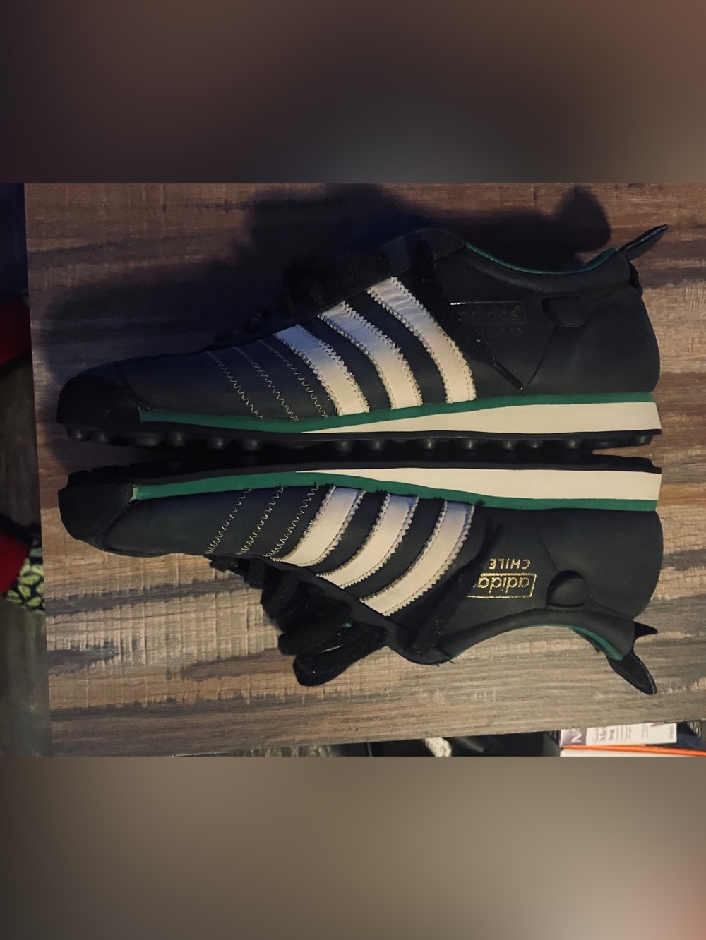 Adidas Originals ‘62 Chile Leather Soccer Shoes, Black,Green 10.5 -2004 VINTAGE